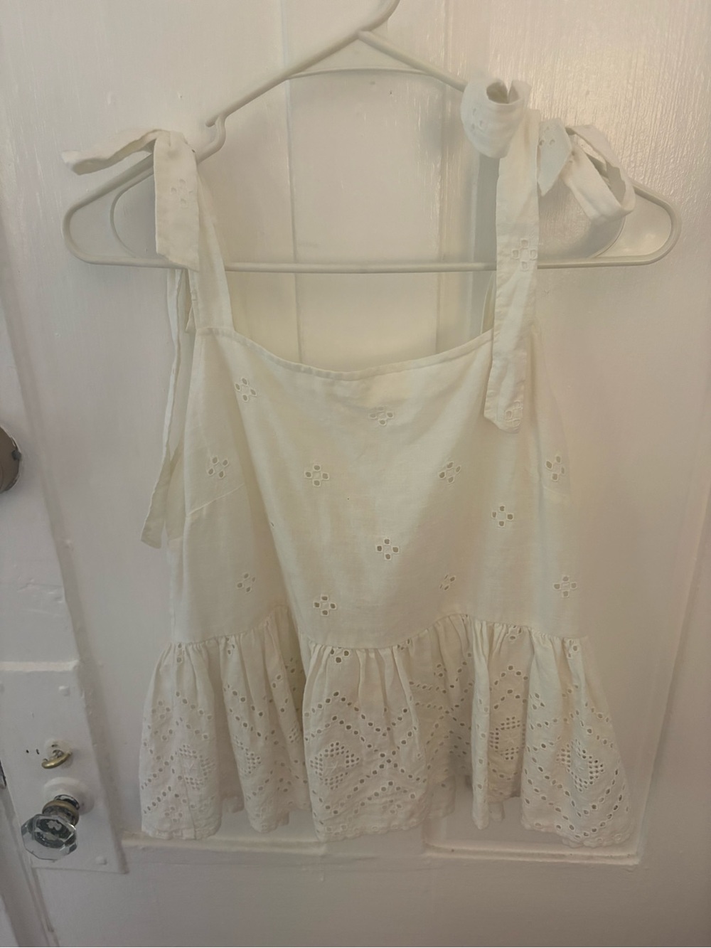 Madewell Cream Eyelet Tie-Strap Tank Top